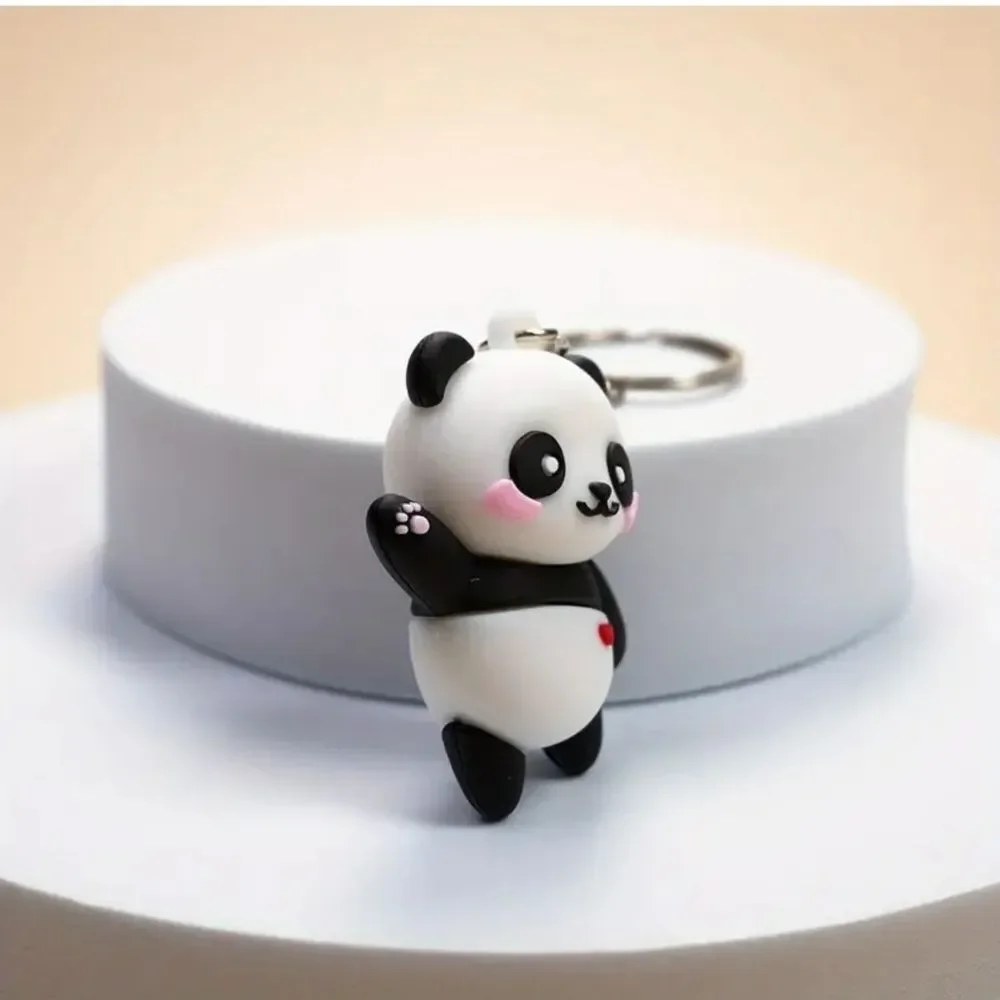 Silicone panda bear keychain bag charm accessory black white